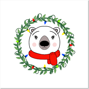 Merry Beary Polar Bear Christmas Wreath Posters and Art